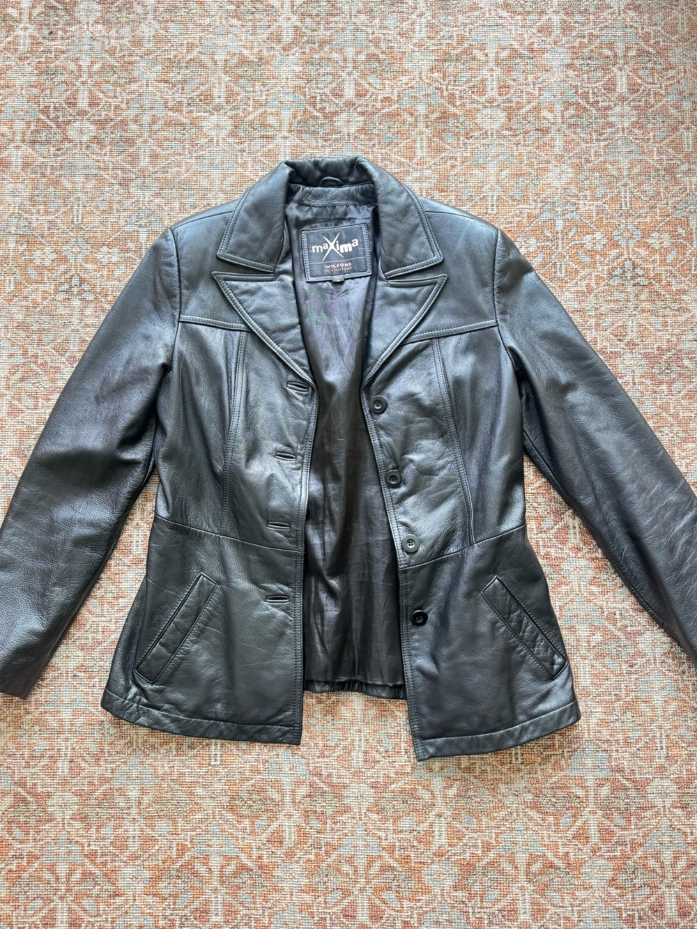 Maxima Black Leather Tailored Womens Blazer Jacket